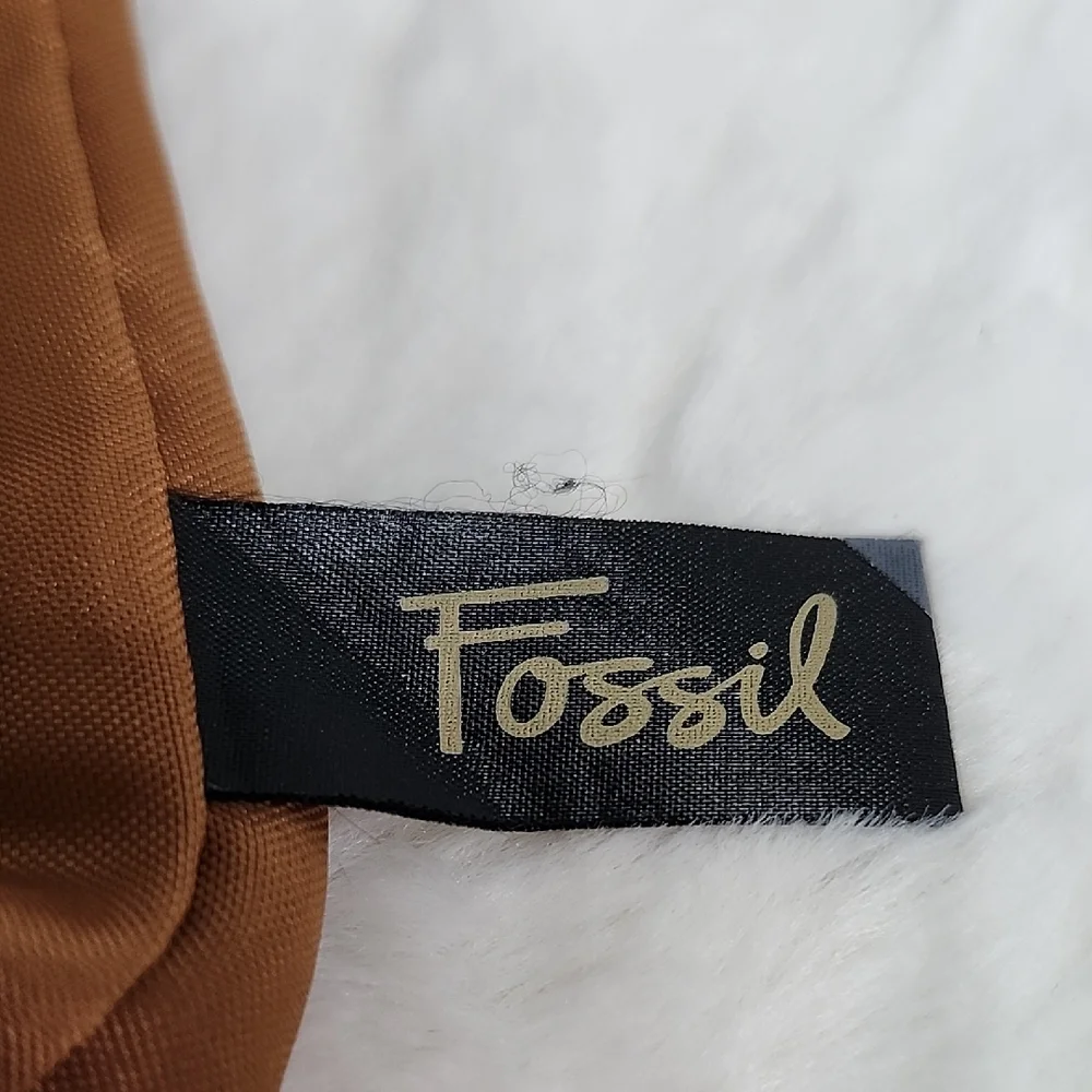 Fossil Orange Patterned Crossbody Bag with Tan Straps